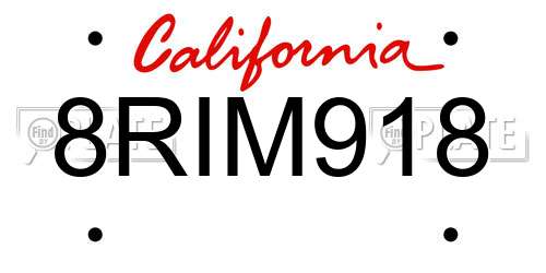 8RIM918 California License Plate