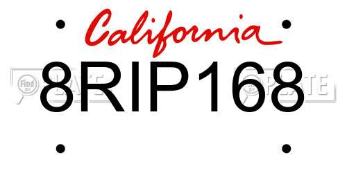 8RIP168 California License Plate