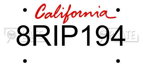 8RIP194 California License Plate