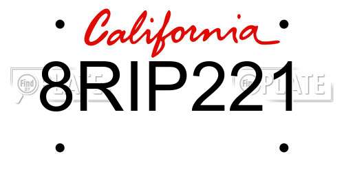 8RIP221 California License Plate