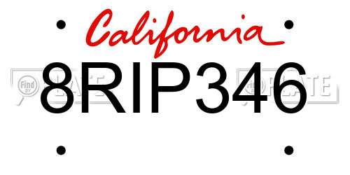 8RIP346 California License Plate
