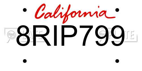 8RIP799 California License Plate