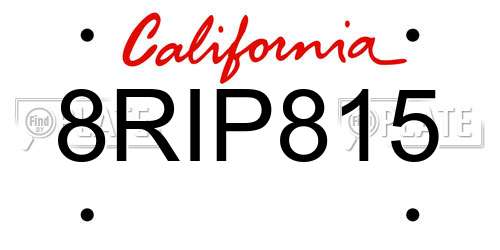 8RIP815 California License Plate