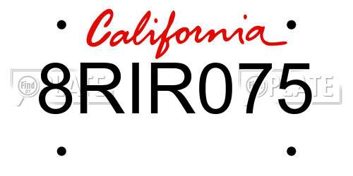 8RIR075 California License Plate