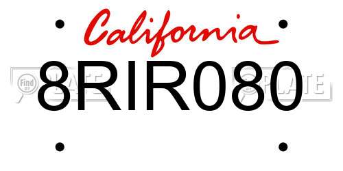 8RIR080 California License Plate