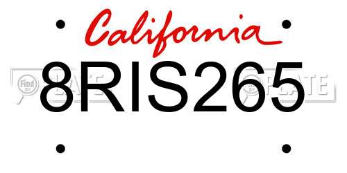 8RIS265 California License Plate