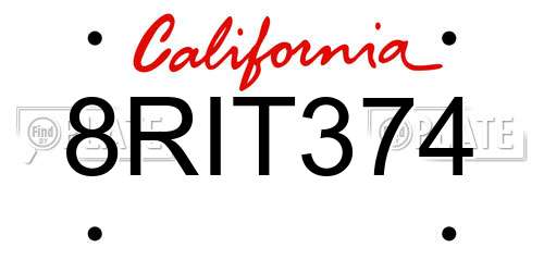 8RIT374 California License Plate