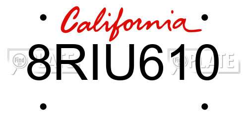 8RIU610 California License Plate