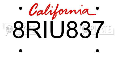 8RIU837 California License Plate