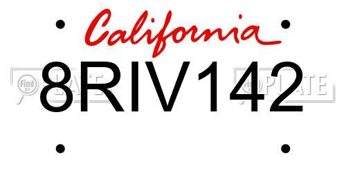 8RIV142 California License Plate