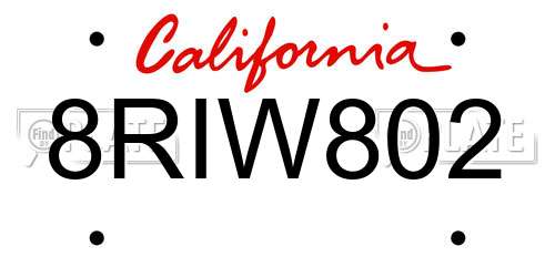 8RIW802 California License Plate