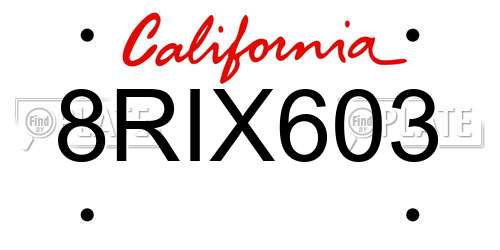 8RIX603 California License Plate