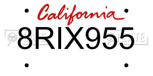 8RIX955 California License Plate