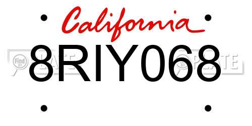 8RIY068 California License Plate