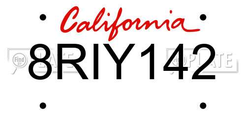8RIY142 California License Plate