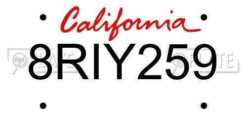 8RIY259 California License Plate