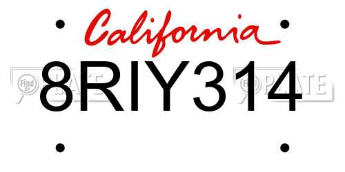 8RIY314 California License Plate