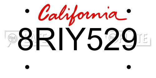 8RIY529 California License Plate
