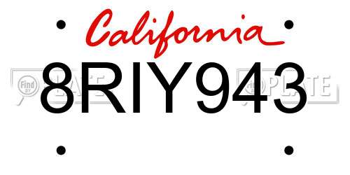 8RIY943 California License Plate