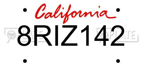8RIZ142 California License Plate