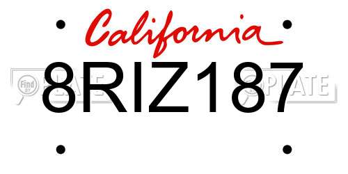 8RIZ187 California License Plate