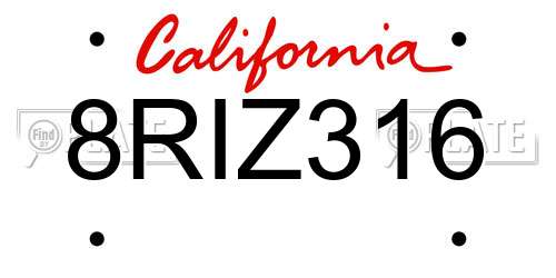 8RIZ316 California License Plate