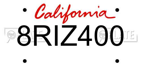 8RIZ400 California License Plate