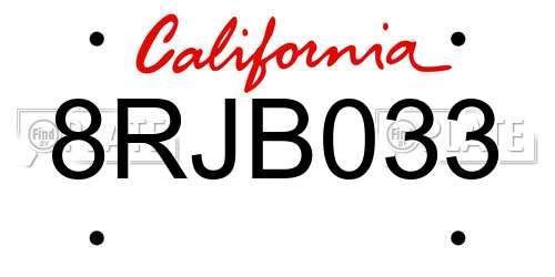 8RJB033 California License Plate