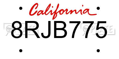 8RJB775 California License Plate