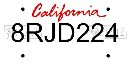 8RJD224 California License Plate