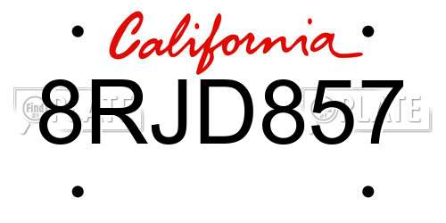 8RJD857 California License Plate