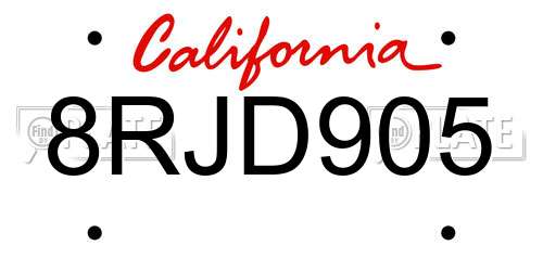 8RJD905 California License Plate