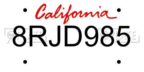 8RJD985 California License Plate