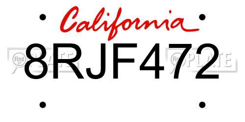 8RJF472 California License Plate