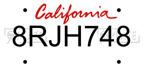 8RJH748 California License Plate