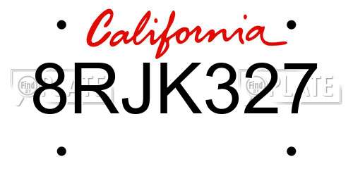 8RJK327 California License Plate