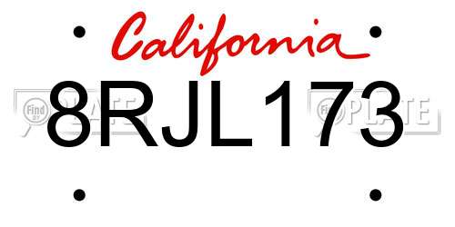 8RJL173 California License Plate