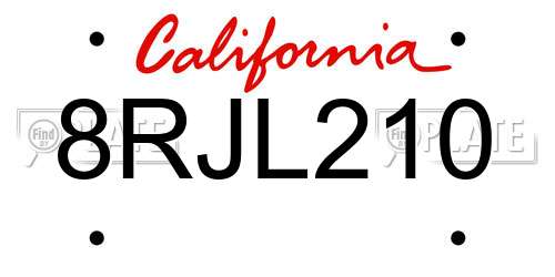8RJL210 California License Plate