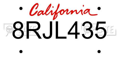 8RJL435 California License Plate