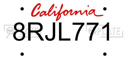 8RJL771 California License Plate