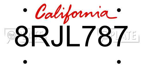 8RJL787 California License Plate