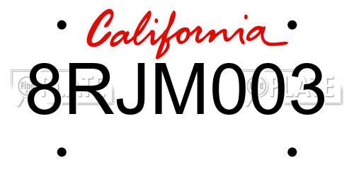 8RJM003 California License Plate