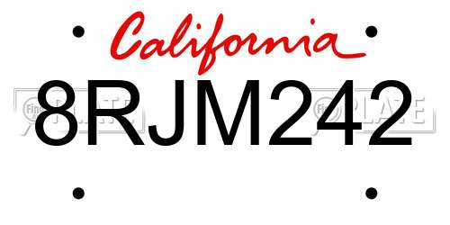 8RJM242 California License Plate