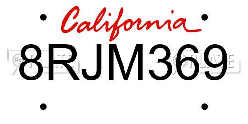 8RJM369 California License Plate