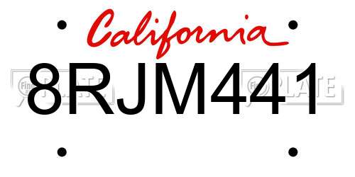 8RJM441 California License Plate