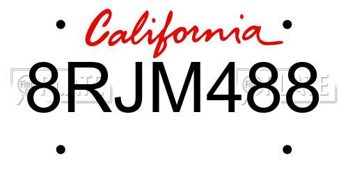 8RJM488 California License Plate