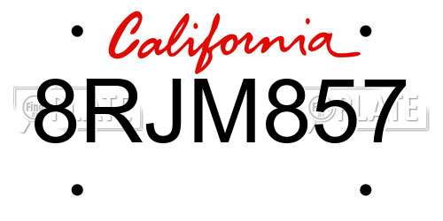 8RJM857 California License Plate