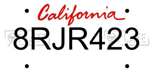 8RJR423 California License Plate
