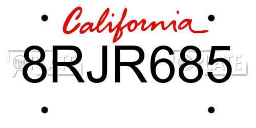 8RJR685 California License Plate