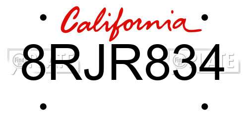 8RJR834 California License Plate